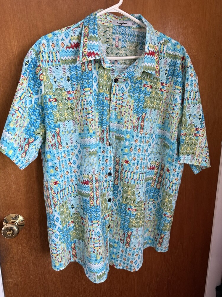 VATPAVE Button Up Shirt Mens XL Abstract Colorful Short Sleeve Cotton Viscose - Picture 4 of 6